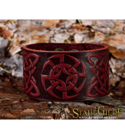   Leather Bracelet Cuff Wristband Kolovrat Symbol Slavic Pagan Celtic Knotwork Talisman Amulet Carving Leather